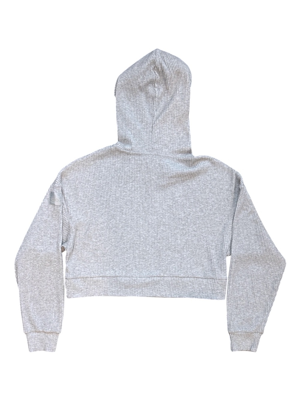 Alo Yoga Muse Ribbed Cropped Hoodie in Athletic Heather Grey Women’s Medium $118 - Picture 5 of 7